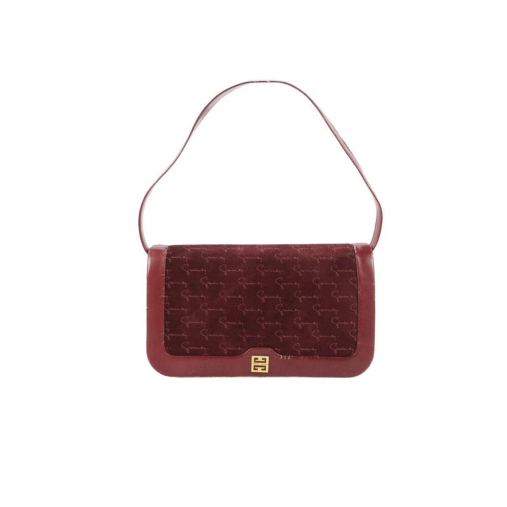 Givenchy Womens One Strap Leather Trim Suede Logo Vintage Shoulder Handbag Red